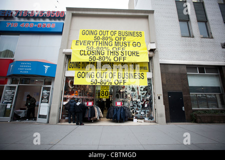 A store on Fulton Street in Downtown Brooklyn in New York announces that it is soon going out of business Stock Photo