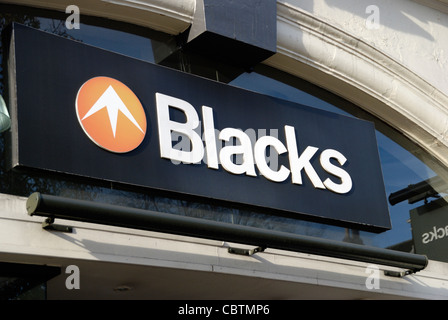 Blacks outdoor clothing and camping equipment shop sign logo Stock Photo