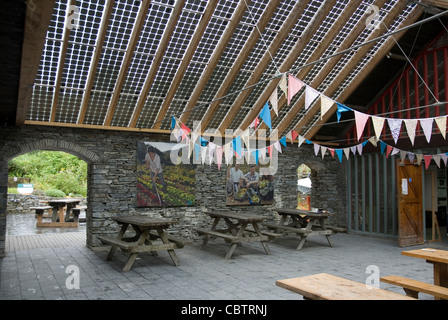 Photovoltaic Cells on Roof of Cafe Seating Area, Centre for Alternative Technology, Machynlleth, Powys, Wales, UK Stock Photo