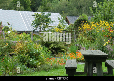 Gardens and Photovoltaic Cells on Roof of Cafe, Centre for Alternative Technology, Machynlleth, Powys, Wales, UK Stock Photo