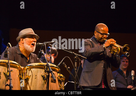 TERENCE BLANCHARD plays trumpet with PONCHO SANCHEZ and his Latin Jazz Band - 54TH MONTEREY JAZZ FESTIVAL 2011 Stock Photo