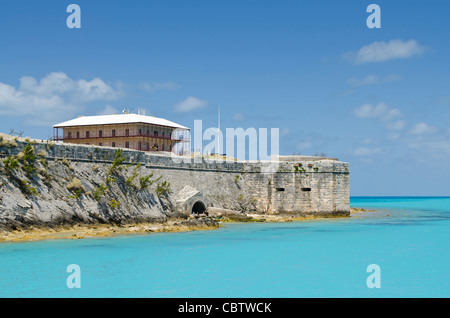 Bermuda. Commissioner's House and part of the old fort wall at the Royal Naval Dockyard, Bermuda. Stock Photo