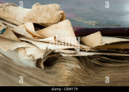 Old worn paper sheets of book Stock Photo