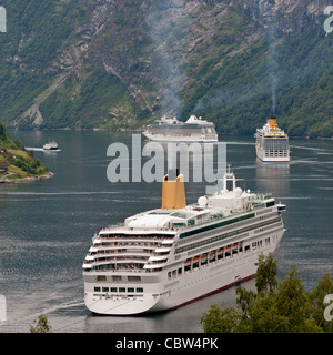 Cruise ships in Geirangerfjord, Norway Stock Photo