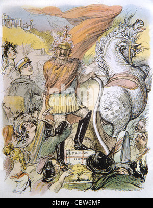 The Triumph of Germany, Illustration from French Satirical Magazine 'Le Rire', April 1905, Showing Kaiser Wilhelm II, or William II (1859-1941, reigned 1888-1918) last German Emperor or Kaiser and King of Prussia Stock Photo