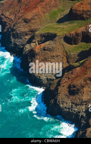 The Na Pali coast from the sky, Kauai Island, Hawaii, USA Stock Photo