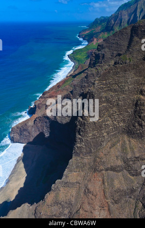 The Na Pali coast from the sky, Kauai Island, Hawaii, USA Stock Photo