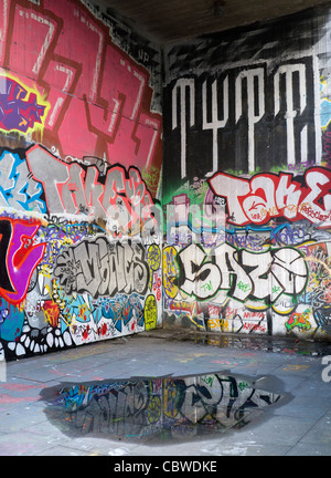 Grafitti-land on the South Bank, London- reflection in a puddle Stock Photo