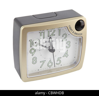 A Seiko bedside battery powered alarm clock  isolated on white background Stock Photo