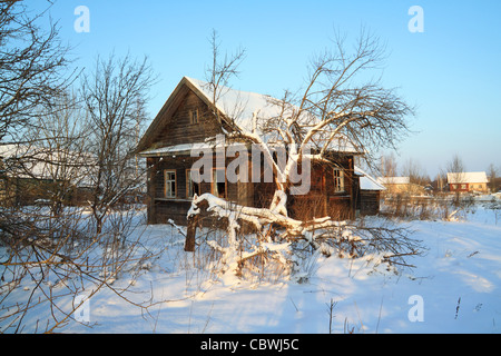 old rural house in snow Stock Photo