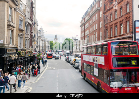 Riding on a double decker bus in Central London on Whitehall Street. Stock Photo