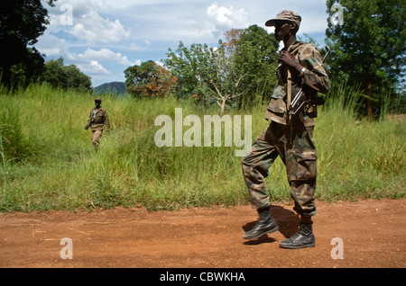 Sudan Peoples Liberation army soldiers patrolling a remote area in Southern Sudan during the civil war in 1997 Stock Photo