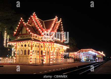 night hua hin railway station Stock Photo