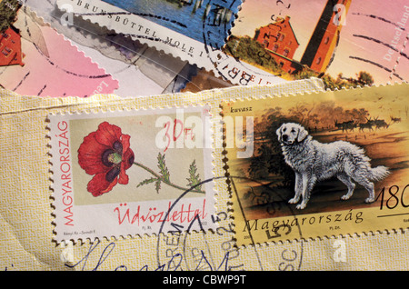 Postage stamps from Hungary varied and colorful Stock Photo