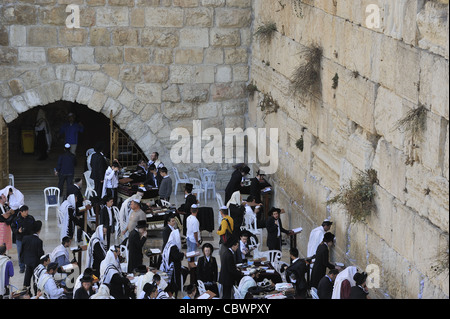 Orthodox Jews praying at the Western Wall Jerusalem Israel Stock Photo