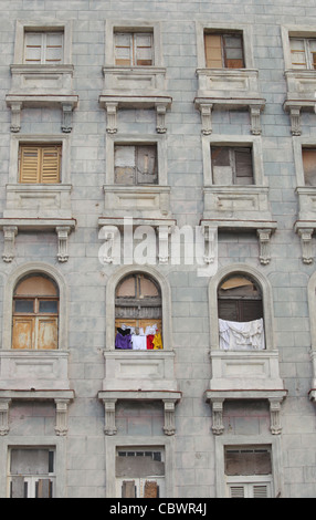 Laundry drying on balconies of apartments in Havana Stock Photo