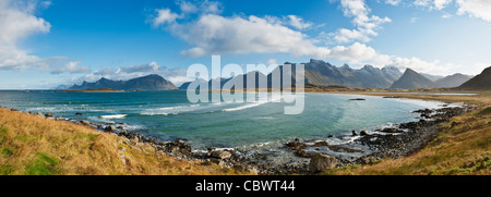 View over beach from Yttersand, Moskenesoy, Lofoten Islands, Norway Stock Photo