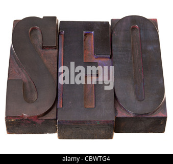 SEO (search engine optimization ) acronym - word in antique letterpress printing blocks Stock Photo