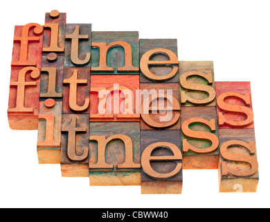 fitness concept - word abstract in vintage wooden letterpress blocks isolated on white Stock Photo