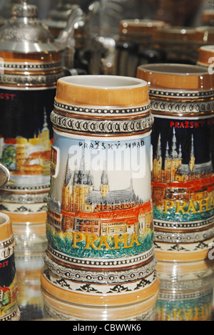 Souvenir beer mugs, Prague, Czech Republic Stock Photo