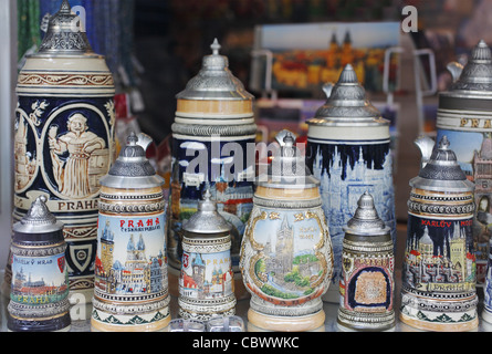 Souvenir beer mugs, Prague, Czech Republic Stock Photo