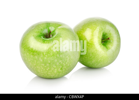 Two green apples isolated on a white background Stock Photo