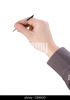 pda stylus in hand isolated on white background Stock Photo