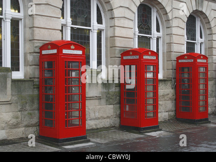 old fashioned telephone boxes outside post office on Abingdon Street. Blackpool, Lancashire, England, UK Stock Photo