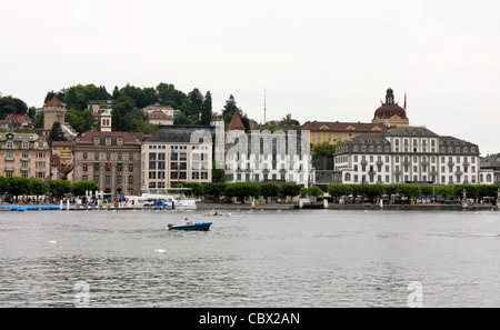 Panoramic View of Lucerne across Lake Lucerne, Switzerland Stock Photo