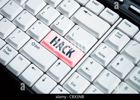 Keyboard with focus on the enter button saying HACK Stock Photo