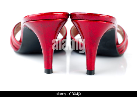 Pairs of woman high heels at rear view, on white background Stock Photo