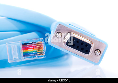 Close up console cable rj45 on white background Stock Photo