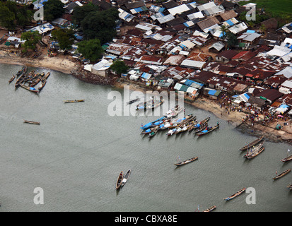 Aerial view of the fishing village of Tombo, on the Freetown peninsula, Sierra Leone Stock Photo