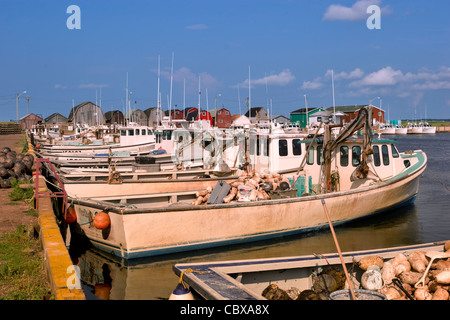 Fishing boats tied up in the harbour in Malpeque, Prince Edward Island, Canada. Stock Photo