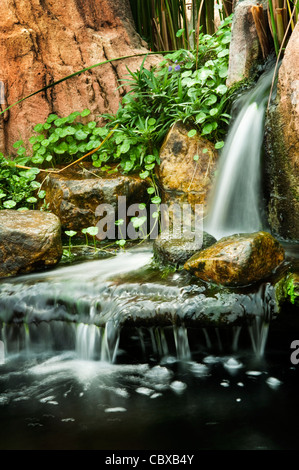 Japanese Zen Rock Garden Waterfalls in slow shutter. Stock Photo