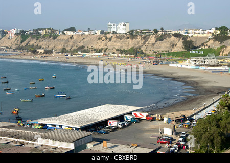 Peru. Lima city. Chorrillos port. Green coast. Stock Photo