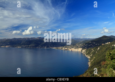 aerial view of Golfo Paradiso with Camogli village, Liguria, Italy Stock Photo