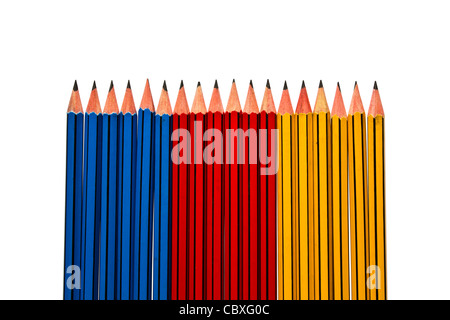 Pencils Blue Red and Yellow Isolated on White Background Stock Photo