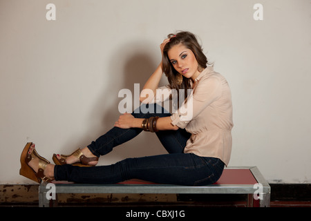 Jessica Martin, Miss New Mexico 2012 posing in blue jeans and top Stock Photo