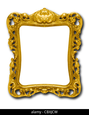 Ornate gold picture frame silhouetted against white background with drop shadow Stock Photo