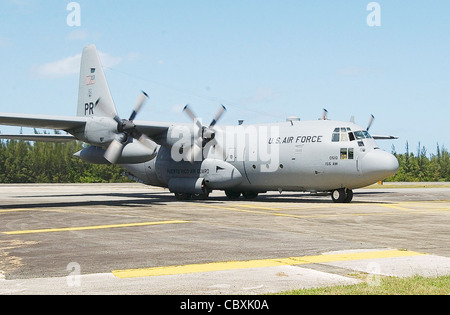 A C-130 Hercules from the Puerto Rico Army National Guard prepares to takeoff in the file photo from 2007. Stock Photo