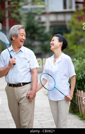 two oriental senior adults do the sport Stock Photo - Alamy