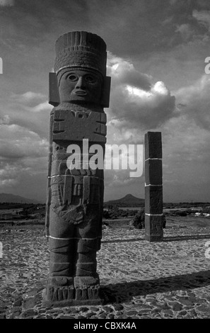 Toltec Warrior sculpture on top of the Temple of Quetzalcoatl at the ruins of Tula, Hidalgo state, Mexico Stock Photo