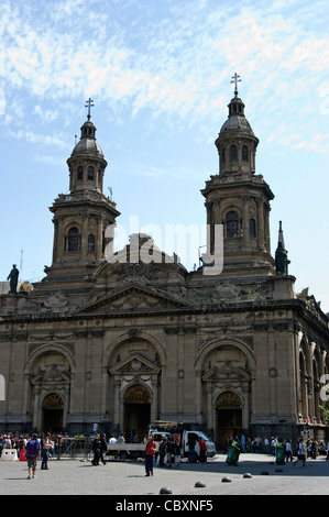 Santiago de Chile. Plaza de Armas and The Metropolitan Cathedral of Santiago (1748-1800). National Monument. Stock Photo