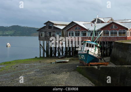 Chile. Chiloe island. Stilt houses in Castro city. Stock Photo