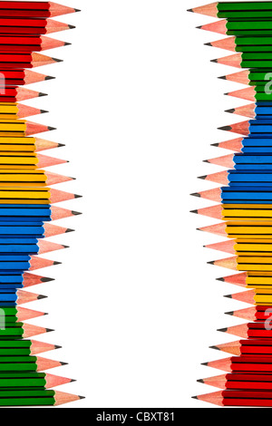 Pencils Red Yellow Blue and Green on White Background Stock Photo
