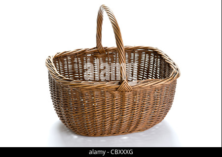 an old vintage wicker basket isolated on a white background Stock Photo