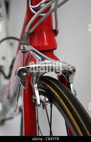 front brake brakes of  red bike bicycle Stock Photo