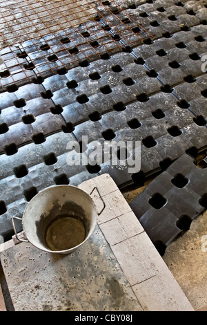 Installing Cupolex on a Construction site, insulation system under the floor Stock Photo