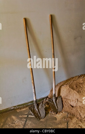 Two shovel on a construction site Stock Photo